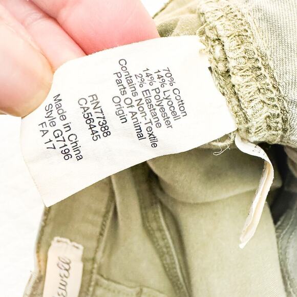 Madewell 9" High-Rise Skinny Green Khaki Denim Jeans Raw Hem Size 28 - Picture 9 of 10